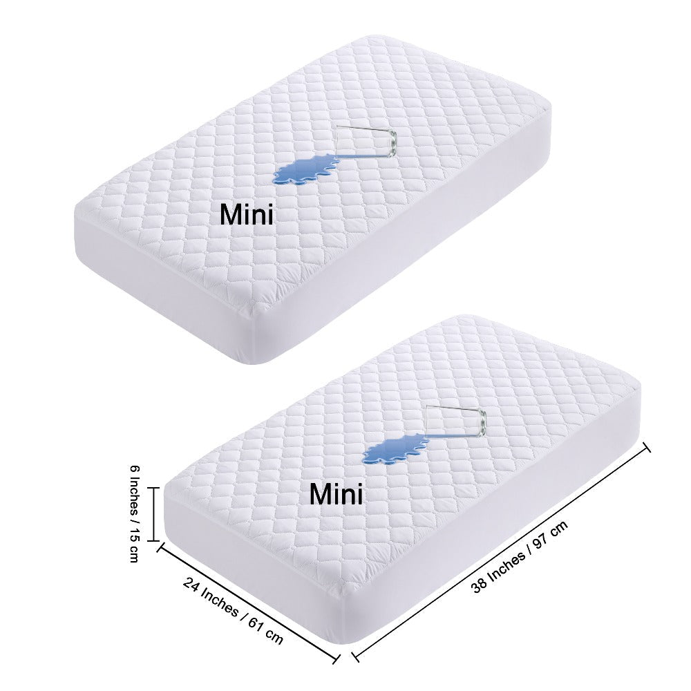 Mini Crib Mattress Protector Fitted Sheet 2 Pack – Quilted Breathable No Noise Baby Mattress Cover | 100% Polyester Protective Play Mat for Standard & Mini Crib | Coffee, Black & Yellow