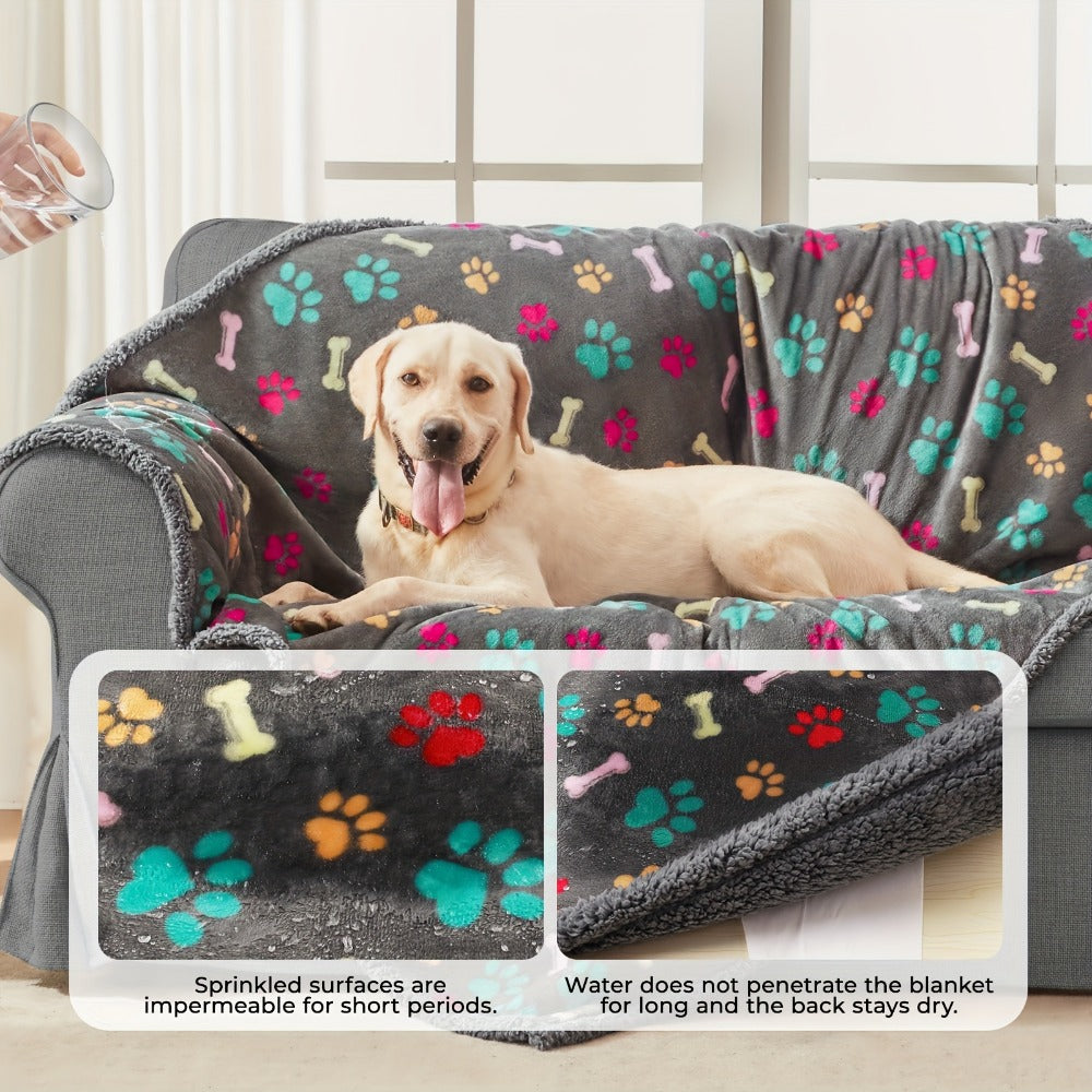 Waterproof Pet Blanket – Reversible Liquid-Proof Coral Fleece Dog Blanket for Couch, Sofa & Bed, Furniture Protector, 2 Patterns