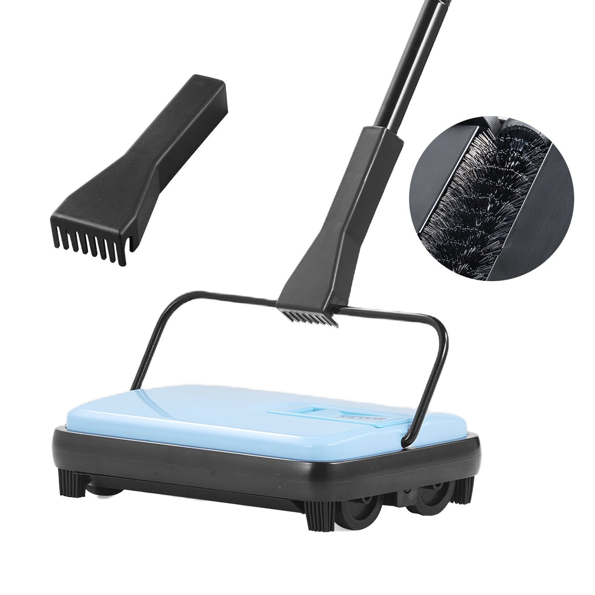 Manual Carpet Sweeper Push Non-Electric 300ml Dustbin 6.7in Width 180° Rotating Head Quiet Floor Sweeper for Home Office Pet Hair Hardwood Tile