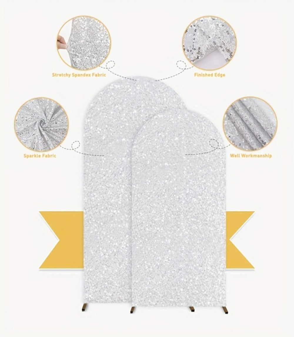 Glitter Sequin Arch Cover 2 Set 6Ft & 7.2Ft Metallic Spandex Payette Panel Wedding Arch Backdrop Cover for Wedding Ceremony, Birthday Party, Bridal Shower & Event Decoration