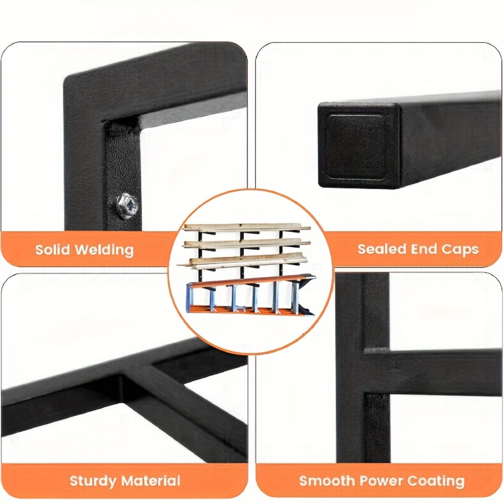 Lumber Storage Rack Wall Mount 4-Level – 800 LBS Per Level Metal Wood Organizer Rack for Garage, Shed & Workshop | Heavy Duty Wall Mounted Wood Storage Rack for Lumber, Pipes & Long Materials | Black