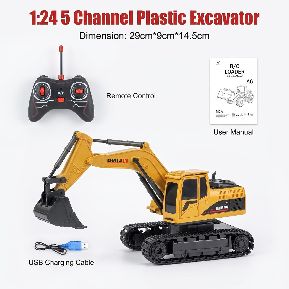 RC Construction Truck – 1:24 Scale Alloy Remote Control Bulldozer, Dump Truck & Excavator Toy