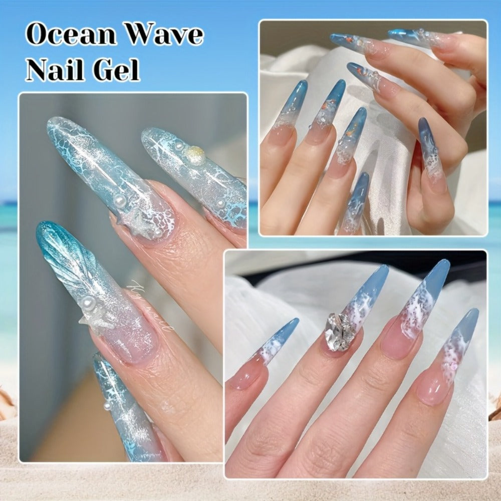 Watercolor Marble Ocean Wave Nail Art Gel Polish Set NICOLE DIARY 2pcs 15ml Each - UV LED Cured Long Lasting Glossy Ink Effect DIY Home Manicure No Resin Remover Needed Nail Gel Kit for Women