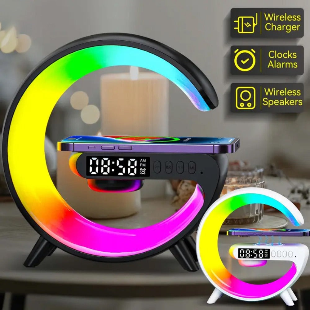 Wireless Speaker Sunrise Alarm Clock RGB Rhythm Night Light with Fast Wireless Charging | Portable Bluetooth Speaker Wake-Up Lamp for Bedroom Bedside Gift for All Phones