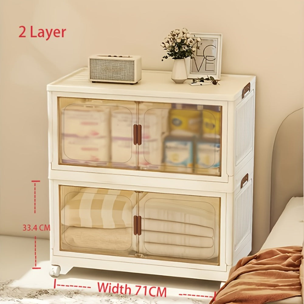 Foldable Storage Cabinet with Door – Multi-Layer Stackable Storage Box for Shoes, Clothes & Books | Large Closet Organizer for Bedroom, Bathroom, Kitchen, Office & Wardrobe