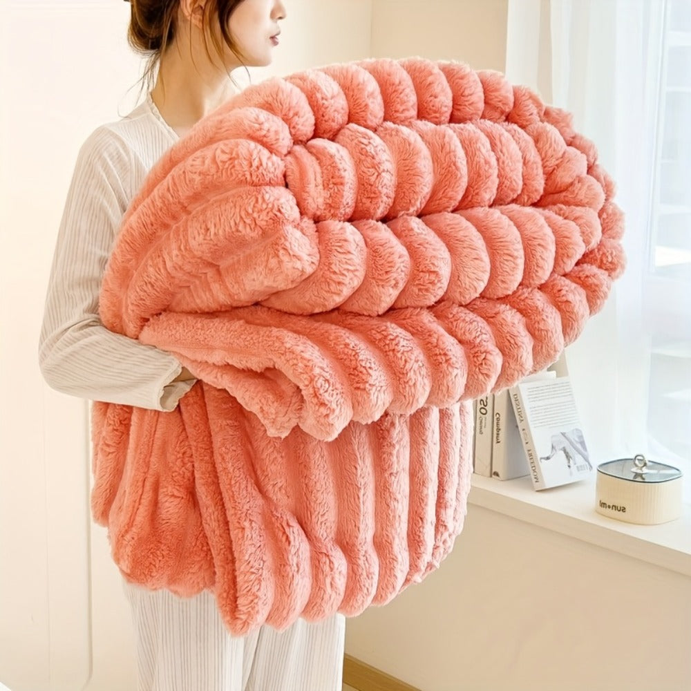 Reversible Faux Rabbit Hair Blanket – Thickened Soft Thermal Throw for Bed, Nap, Office & Camping, All Season, 4 Colors, 5 Sizes