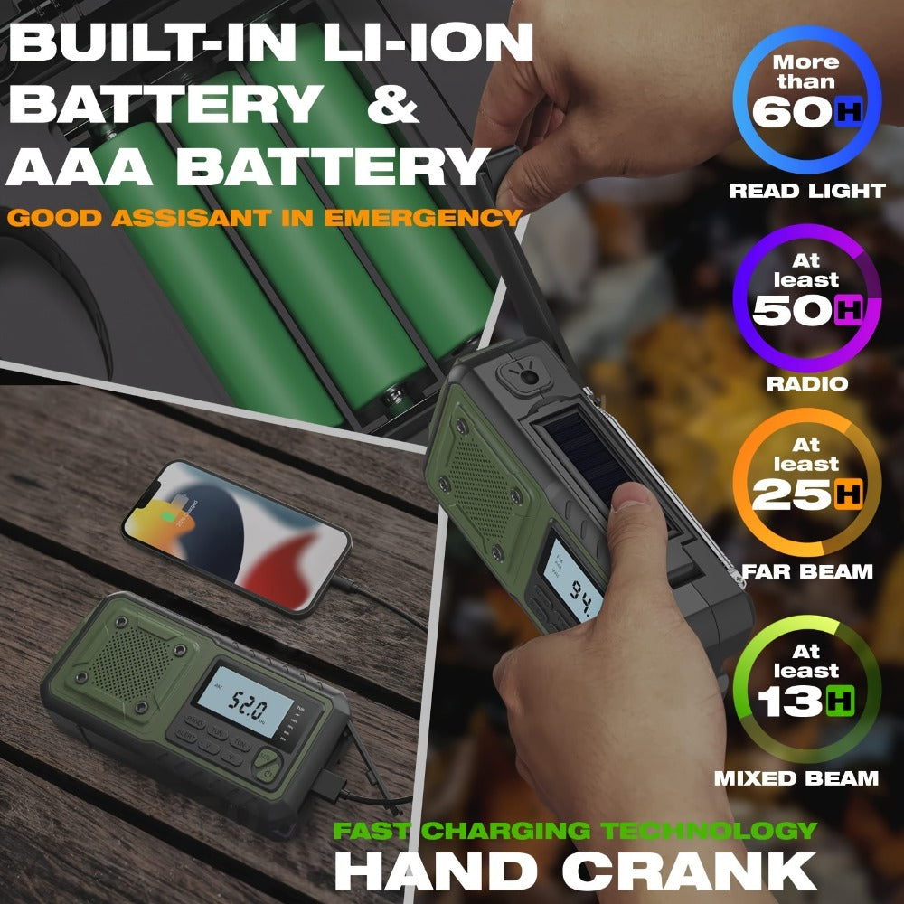 Hand Crank Emergency Weather Radio 5000mAh Solar Powered NOAA AM FM Portable Survival Radio with Flashlight SOS Alarm Reading Light Phone Charger Type-C for Hurricane Tornado Storm Preparedness Gift