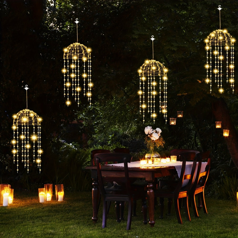 Solar Hanging Jellyfish Lights Outdoor 4 Pack – 8 Modes LED Wire Fairy Lights for Garden Patio Courtyard Wedding Valentine's Day Party Bar Holiday Decoration – White Warm White Multicolor