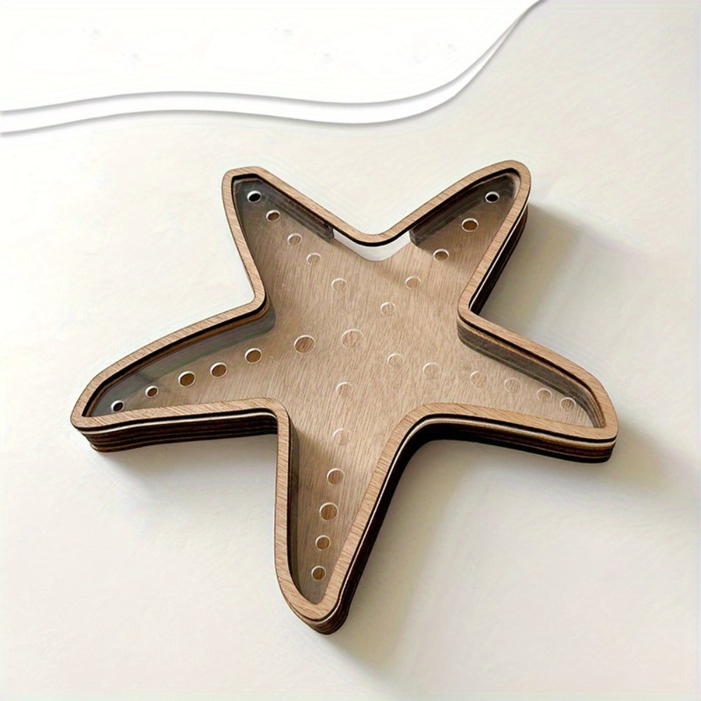 Starfish Shaped Wood Storage Tray Coastal Boho Decor Organizer for Bathroom Vanity Desk Entryway Jewelry Crystals Seashells Display Gift
