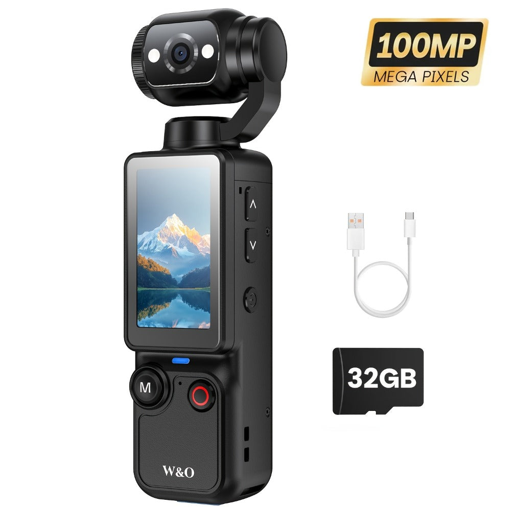 4K Pocket Camera with 180° Rotating Lens, 100MP, 2000mAh Battery & 32GB Card – 1.9" Screen, USB-C Charging, Webcam Function, Mini Compact Cam for Outdoor Sports, Cycling & Vlogging