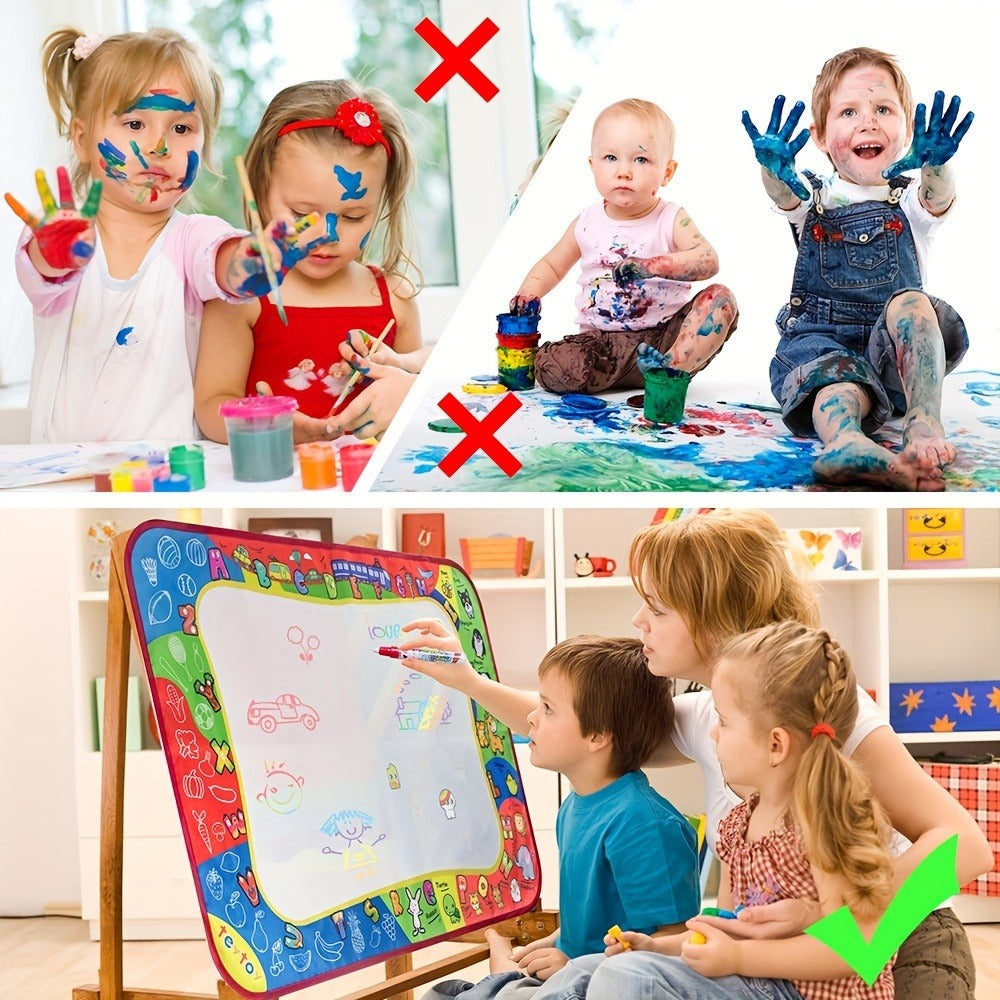 Water Doodle Mat for Toddlers Kids with 2 Water Pens – Reusable Mess-Free Large Drawing Pad Non-Toxic BPA-Free Educational Art Toy Gift for Boys Girls Ages 2-8 Birthday Christmas Easter