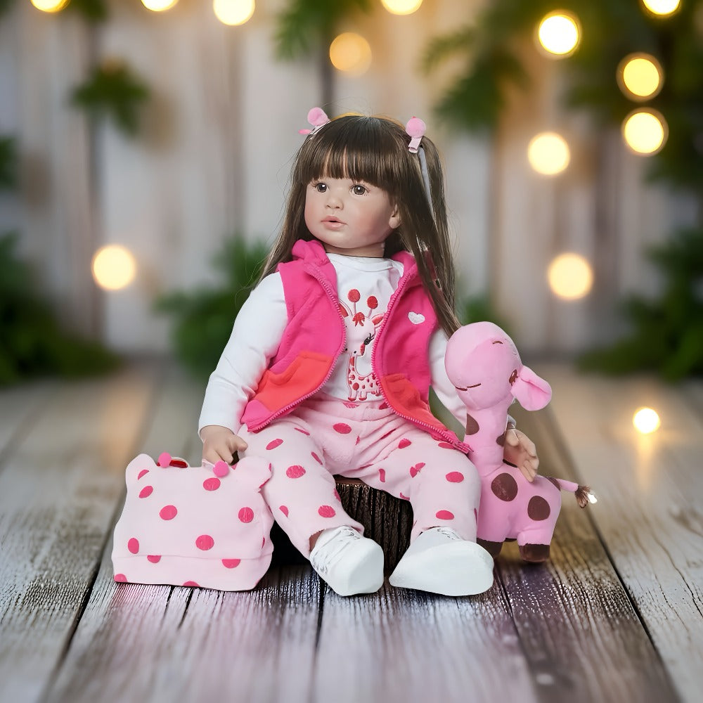 24-Inch Reborn Baby Doll with Dark Hair, Open Eyes & Cloth Body