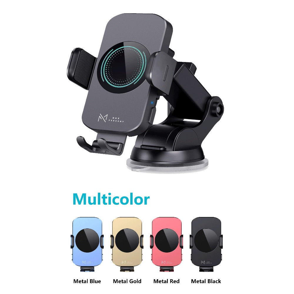 Auto-Clamping Car Wireless Charger 15W Blue Gold Stylish Vent Clip Phone Mount 360° Rotation for iPhone 16 15 14 13 12 11 Pro Max, Samsung Galaxy S24 S23 S22 S21, All Qi Devices – Blue & Gold