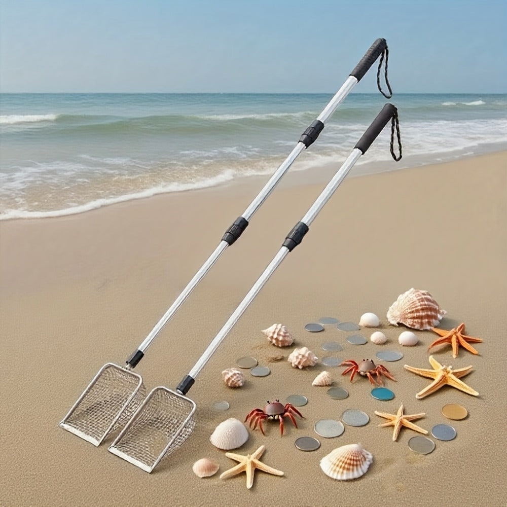 Beach Sand Sifter Scoop with Three-Section Telescopic Handle, Single or 2-Pack