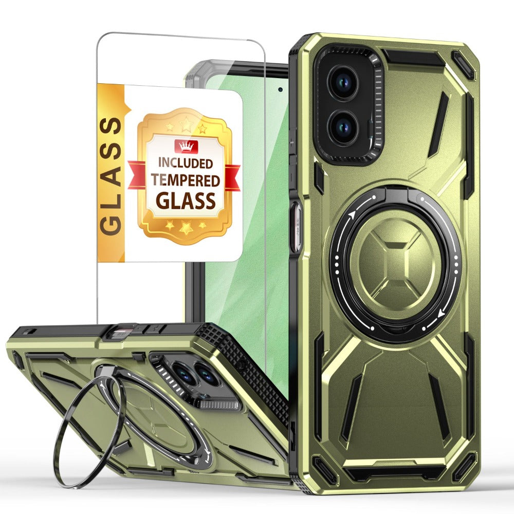 Moto G 5G 2024 Case with Tempered Glass Screen Protector & 360° Magnetic Ring Stand Kickstand – Shockproof Wireless Charging Compatible Protective Cover for Motorola Moto G 5G 2024