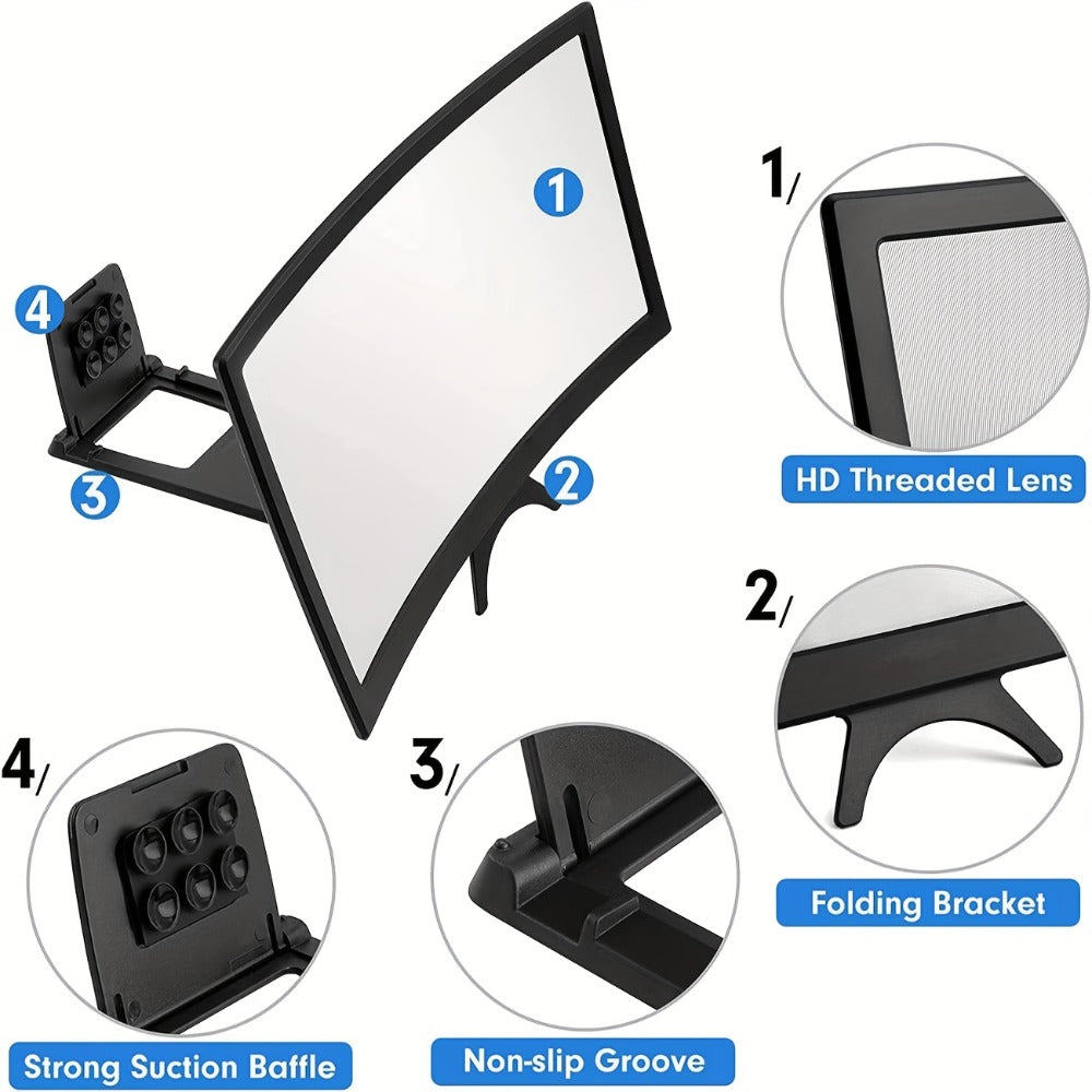 16 Inch Screen Magnifier for Phone HD Curved 3000:1 Contrast 108° Wide Angle – Foldable Stand Eye Protection Mobile Amplifier for Movies Gaming Family Viewing, Universal iPhone Android Enlarger Gift