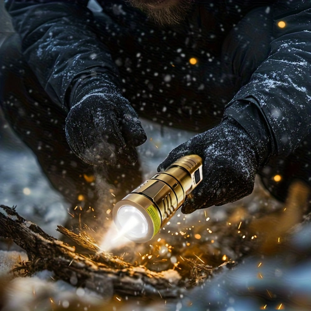 Tactical LED Flashlight 5000mAh Rechargeable Zoomable with Ignition Lens – 4 Modes High Brightness Golden Dragon Pattern Spotlight for Camping Outdoor Hiking Emergency Household Use