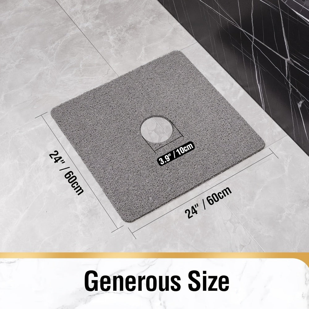 Non-Slip Shower Mat PVC Loofah Bath Mat with Drain Holes – Quick-Dry Square Bathtub Floor Mat, No Suction Cups Needed, Soft Cushioned, 24x24 Inch, Grey/White/Beige