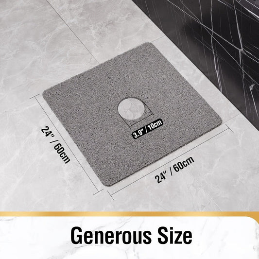 PVC Loofah Shower Mat with Drain Holes, No Suction Cups, 24 x 24 Inches