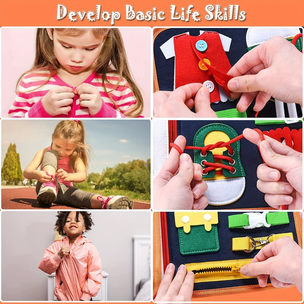 Busy Board for Toddlers 1 2 3 Years Old Montessori Sensory Activity Travel Toy with Zippers Buckles Buttons Laces | Fine Motor Skills Learning Toy for Boys Girls | Birthday Christmas Gift