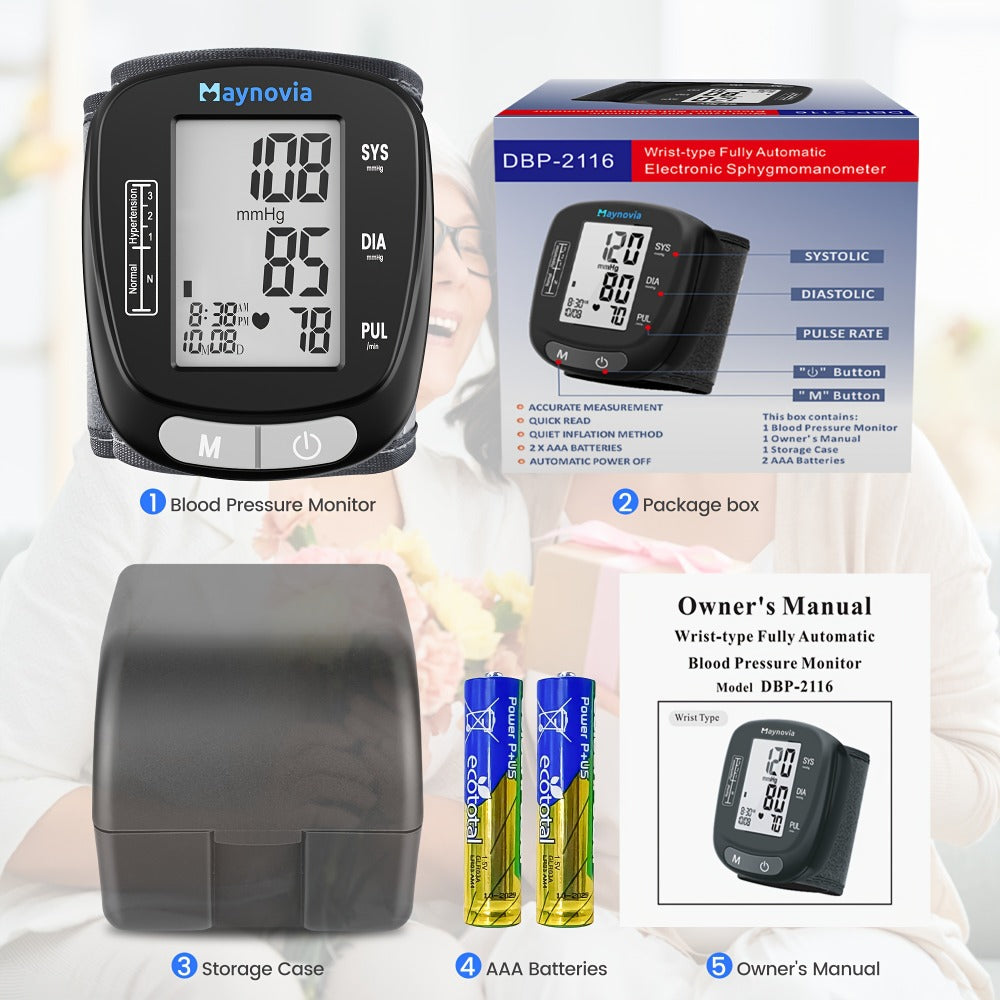 Blood Pressure Monitor Wrist Cuff with Oximeter Fingertip – Digital BP Machine Home Use, 120 Memory, Portable Case & Battery Included, Fully Automatic Hypertension Tracker
