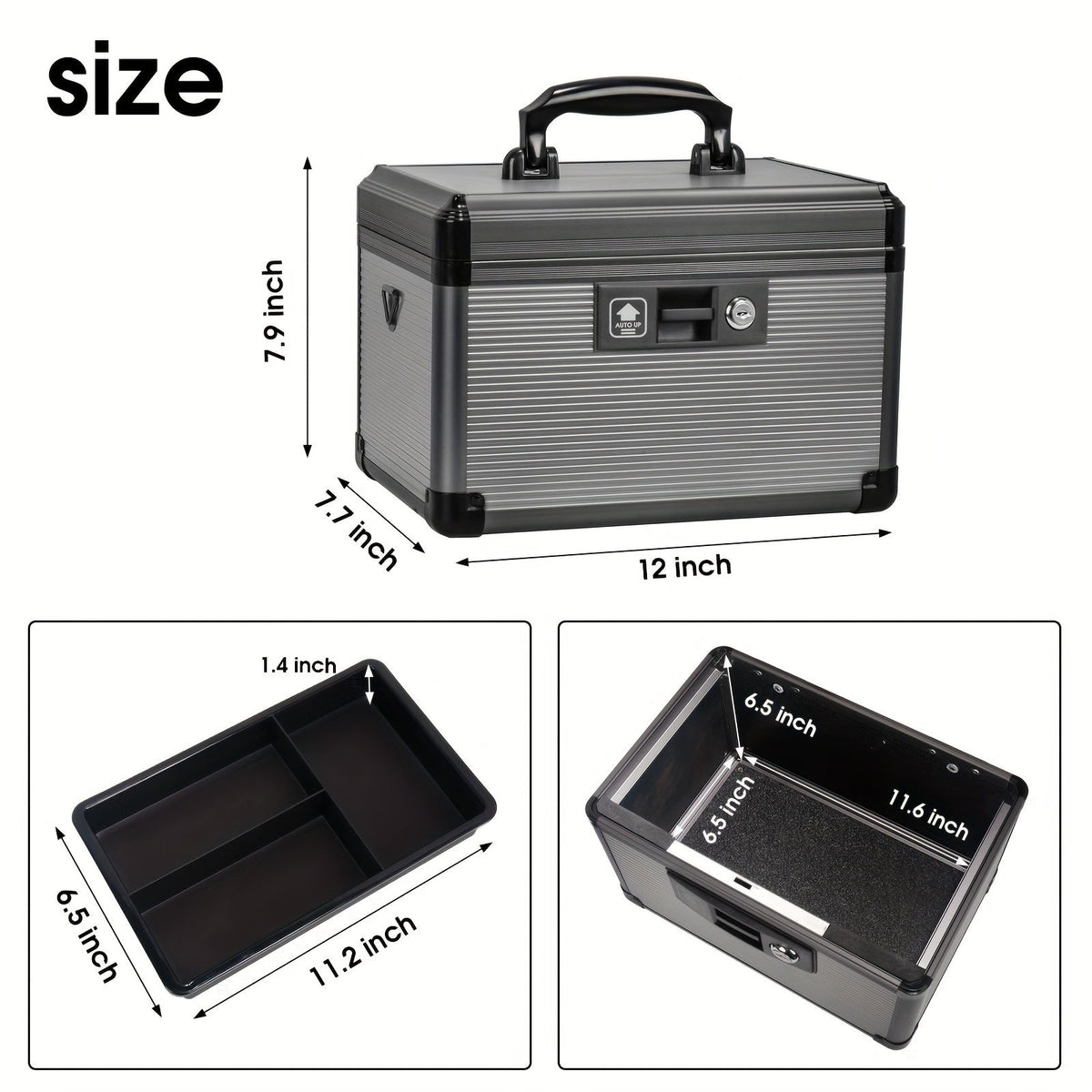 Aluminum Alloy Lockable Medicine Box – Double Layer Large Capacity Storage Box with Key Lock, Handle & Tray for Medicines, Documents & Valuables, 10"/12"/14"/16" Home Security Box