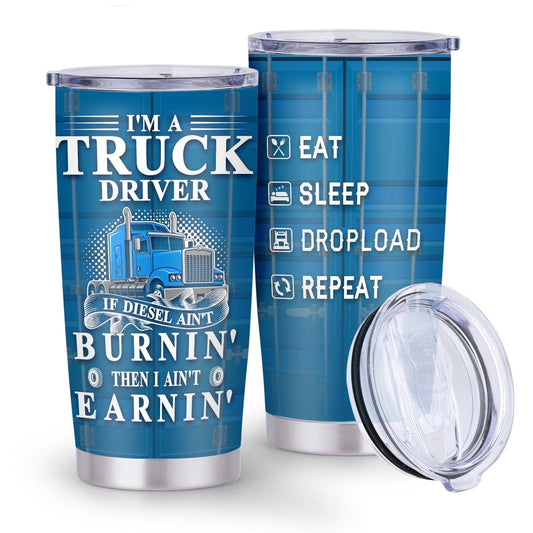 Truck Driver Tumbler, 20 oz Insulated Stainless Steel Coffee Cup with Lid