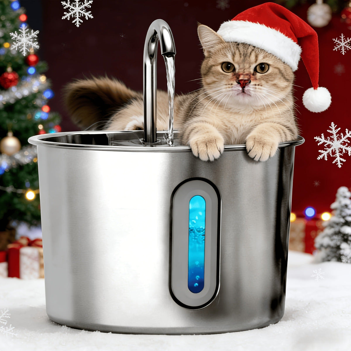 Stainless Steel Cat Water Fountain 74oz - 304 Food-Grade Steel, Ultra-Quiet USB Pump, 3-Stage Filtration, Visible Water Level Window, Auto Circulation for Cats & Small Dogs
