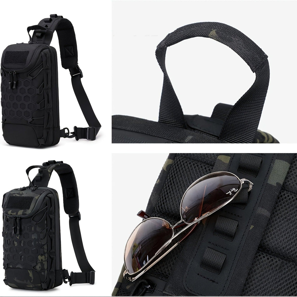 MOLLE Shoulder Bag – Large Capacity Tactical Chest Pack, Waterproof Nylon EDC Crossbody Bag for Hiking, Cycling, Fishing & Camping, Multi-Compartment, Adjustable Strap
