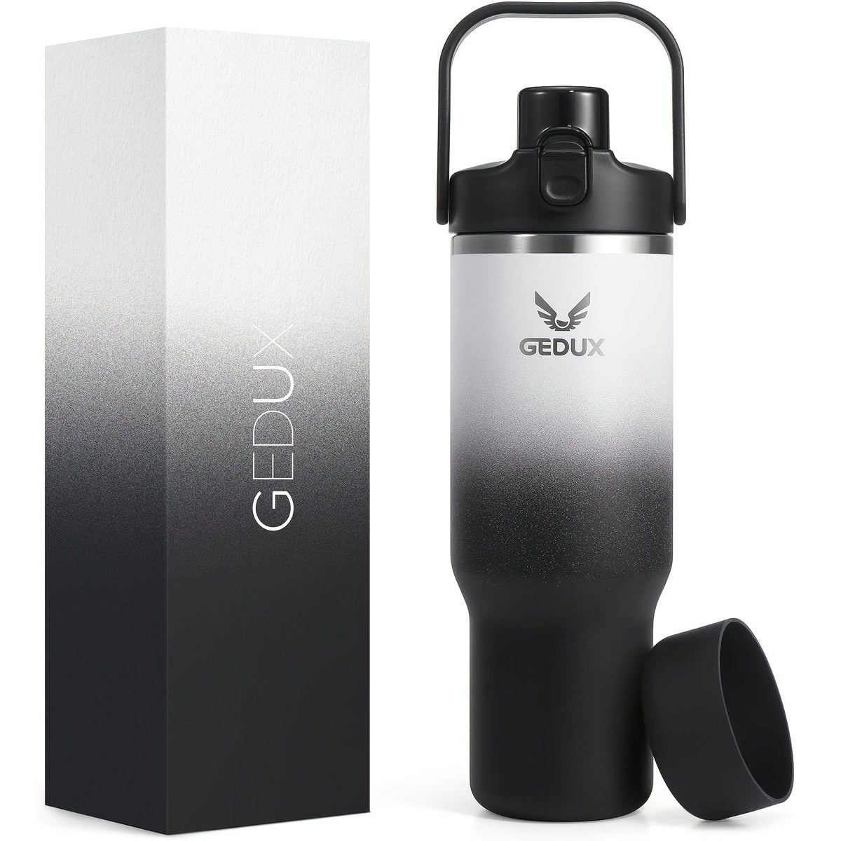 Vacuum Insulated Tumbler 32oz Stainless Steel with Handle Straw 2-in-1 Lid Chug Straw Lid Silicone Boot Matte Finish Keeps Drinks Cold Hot for Travel Gym Outdoor