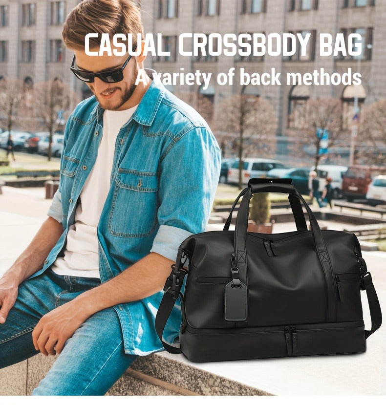 Gym Duffel Bag PU Foldable Sports Duffle with Shoe Compartment & Wet Pocket – Lightweight Weekender Travel Bag for Workout, Daily Use, Carry-On & Overnight Trips, Available in Black, Blue & Gray