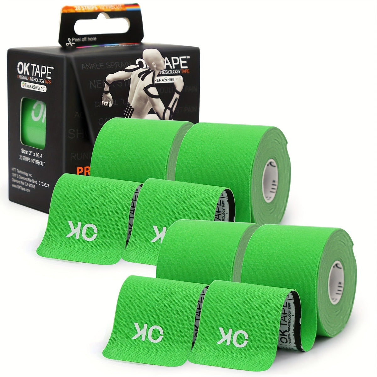 Kinesiology Tape 4 Rolls Precut 20 Strips, Cotton Elastic Athletic Tape Latex Free 2in x 16ft for Knee Shoulder Muscle Support Sports Recovery, Beige Black Pink Navy Blue Green Red