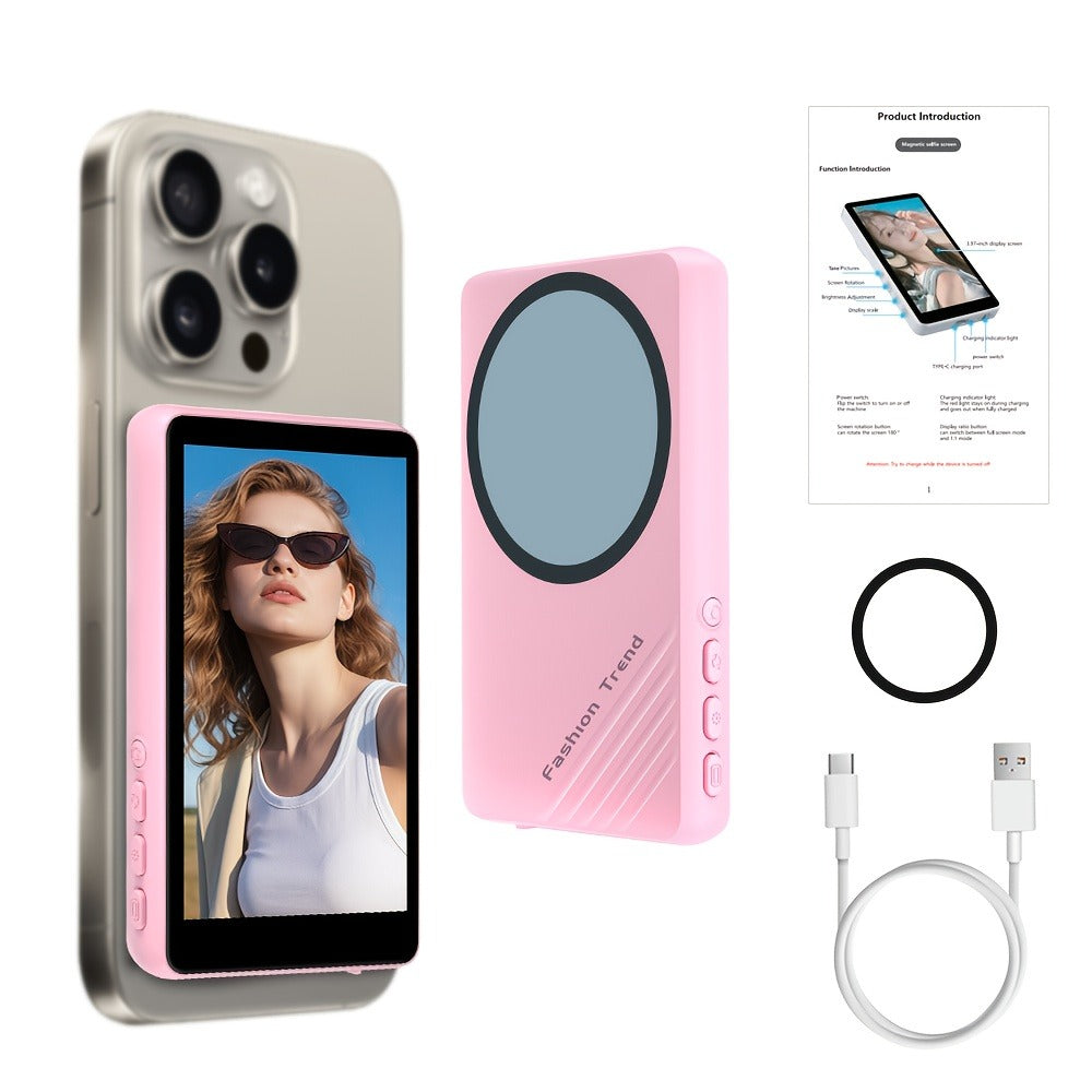 Magnetic Selfie Monitor Screen for Vlogging & Live Streaming – Rear-Facing Main Camera Display for iPhone & Android, High-Resolution Selfie Screen for TikTok, YouTube & Instagram Content Creation