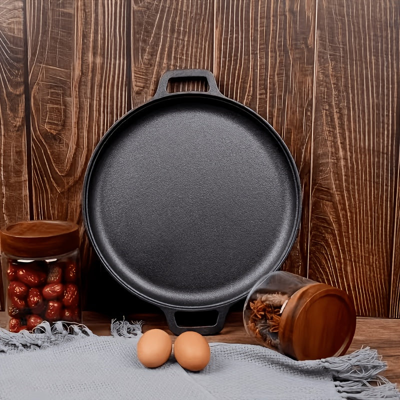 Cast Iron Skillet 11 Inch Pre-Seasoned Round Grill Pan with Dual Loop Handles – Even Heating for Oven, Stovetop, Campfire & Grill | Heavy-Duty Kitchen Cookware for Pizza, Steak & More