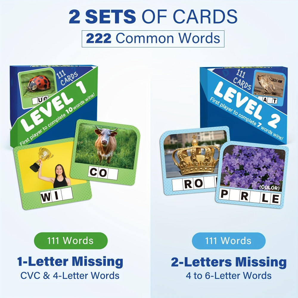 Spelling Flash Card Game for Kids Ages 4-8 — 224 Phonics Sight Word Flashcards, 208 Wood Letter Tiles & Dice, Kindergarten Homeschool ESL Autism Learning Toy, Birthday Christmas Gift