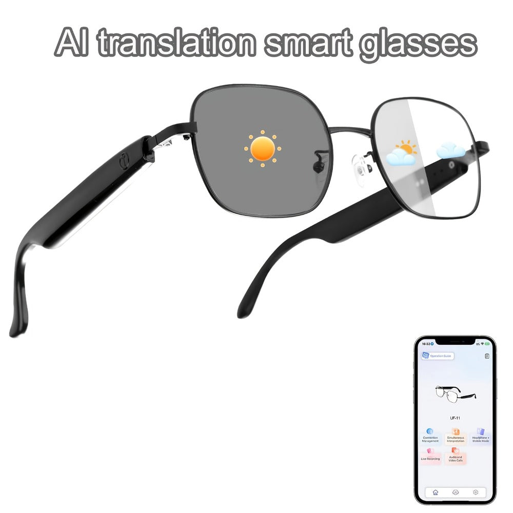 ChatGPT AI Translation Glasses with 160-Language Real-Time Translation, Photochromic Lenses, HiFi Audio & HD Calls – 19 Frame Styles, Unisex Smart Eyewear for Travel & Business