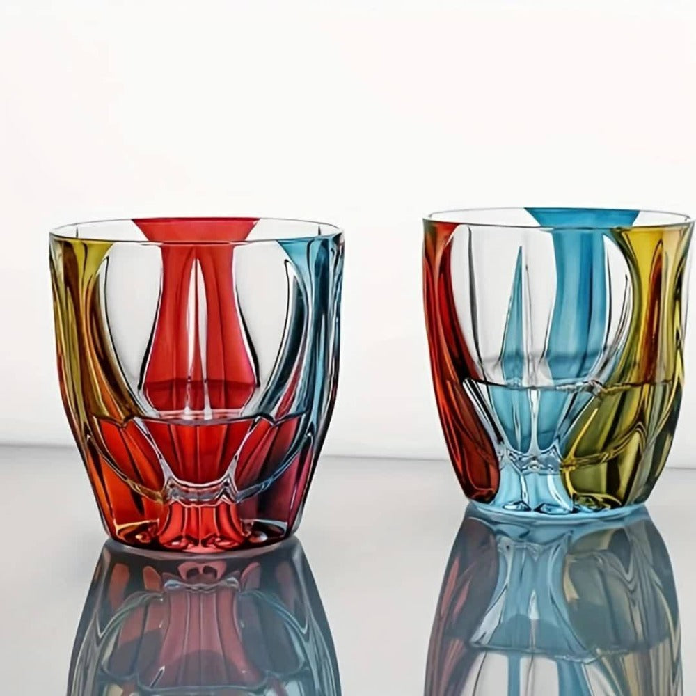 Hand-Painted Crystal Wine Glass 150ml – Czech Crystal Three-Color Luxury Short Cup for Red Wine & Whiskey – Artistic Decorative Glassware – Stylish Home Bar & Entertaining Gift