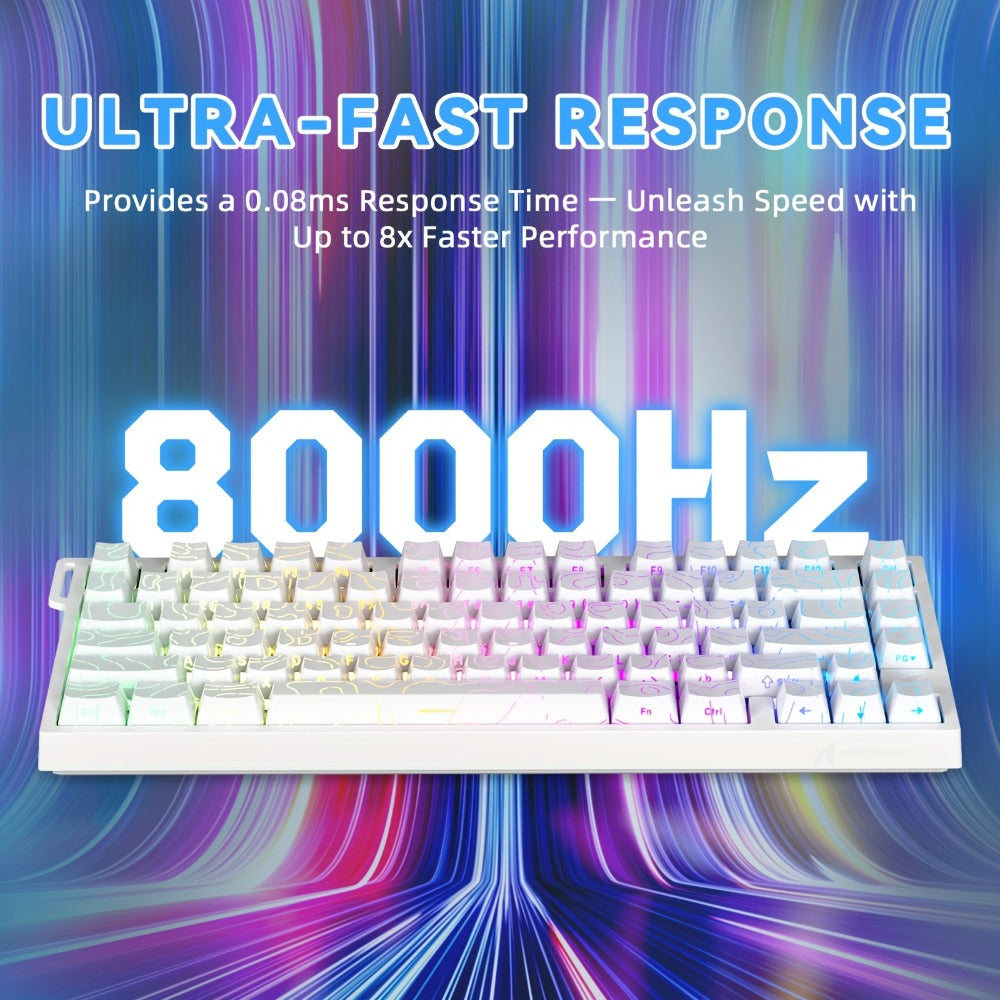 Hall Effect Mechanical Gaming Keyboard Attack Shark R82HE 80% – 0.005mm Rapid Trigger, 8000Hz Polling Rate, Hot Swap, PBT Keycaps, 5-Layer Sound Isolation, RGB, DKS, Snap Tap for PC & Mac | White & Pink