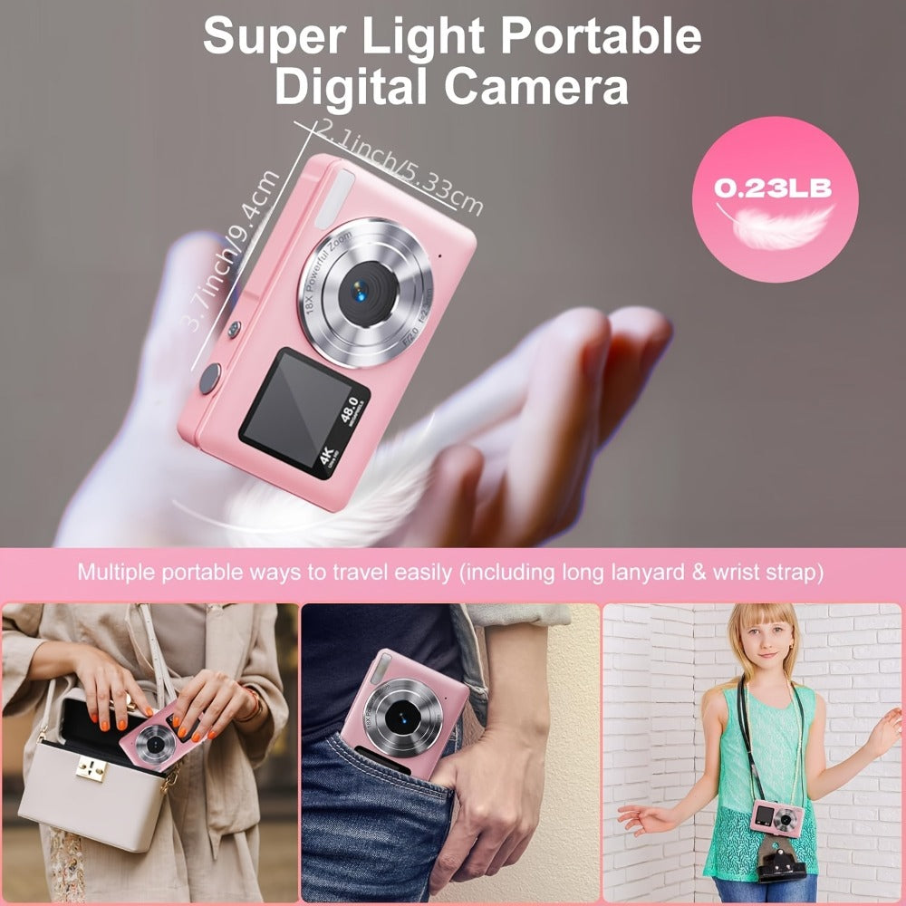 4K Dual Screen Digital Camera 18X Zoom Vlogging Camera with Anti-Shake 64GB Card & 2 Batteries – Selfie Point and Shoot Camera Gift for Friends Family