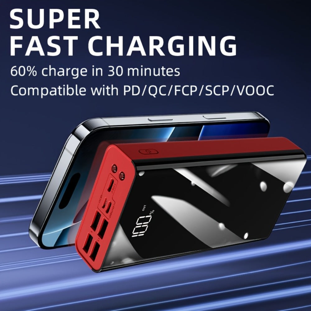 4-Port 100000mAh High Capacity Power Bank 30000mAh 50000mAh 80000mAh, Type-C Fast Charging LED Display Outdoor Emergency Backup Battery Pack for iPhone Android Samsung Tablets – Black Red Available