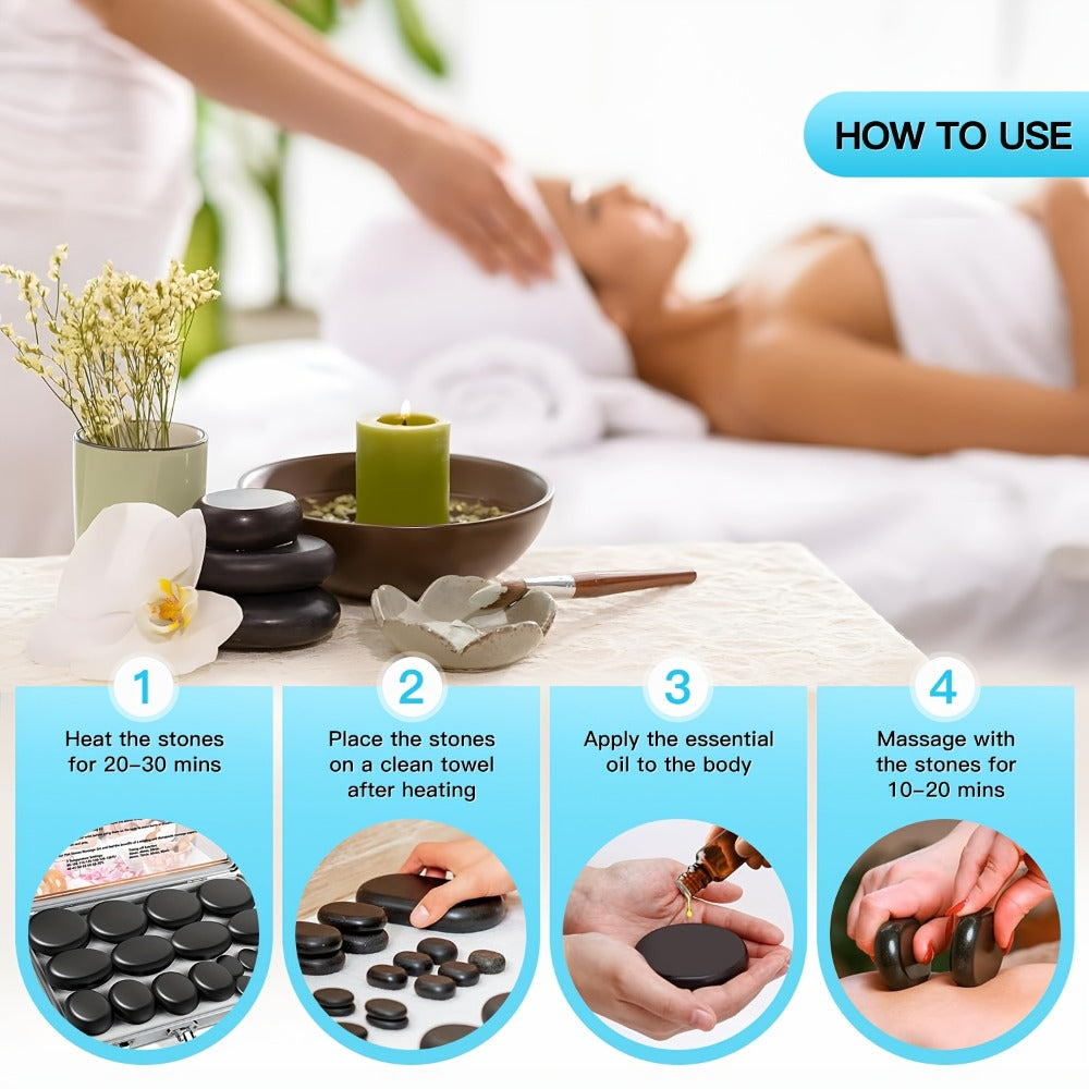 Basalt Hot Stone Massage Kit 10 Pcs with Heater Temperature Control Professional Spa Stones Set for Full Body Back Neck Legs Muscle Relief Therapy at Home or Salon