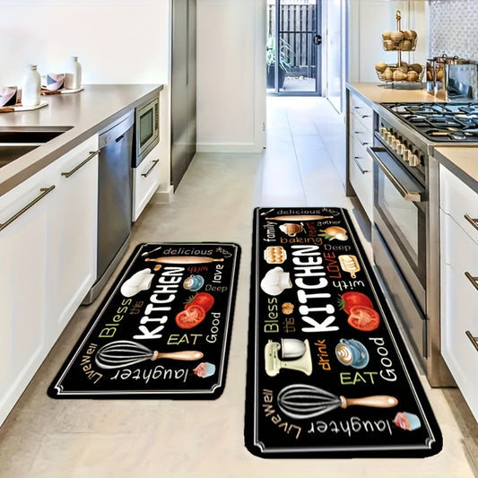 Kitchen Mat Set in Dark Gray Diatomaceous Earth, 2 Washable Non-Slip Mats