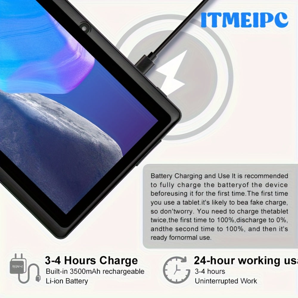 USB-C Android 14 Tablet 7 Inch with Built-in Protective Case, 4GB RAM 32GB ROM Expandable Quad-Core HD IPS Display, Dual Camera WiFi, Compact Stylish Portable Tablet for Students Teens Adults – Blue Yellow Black Pink