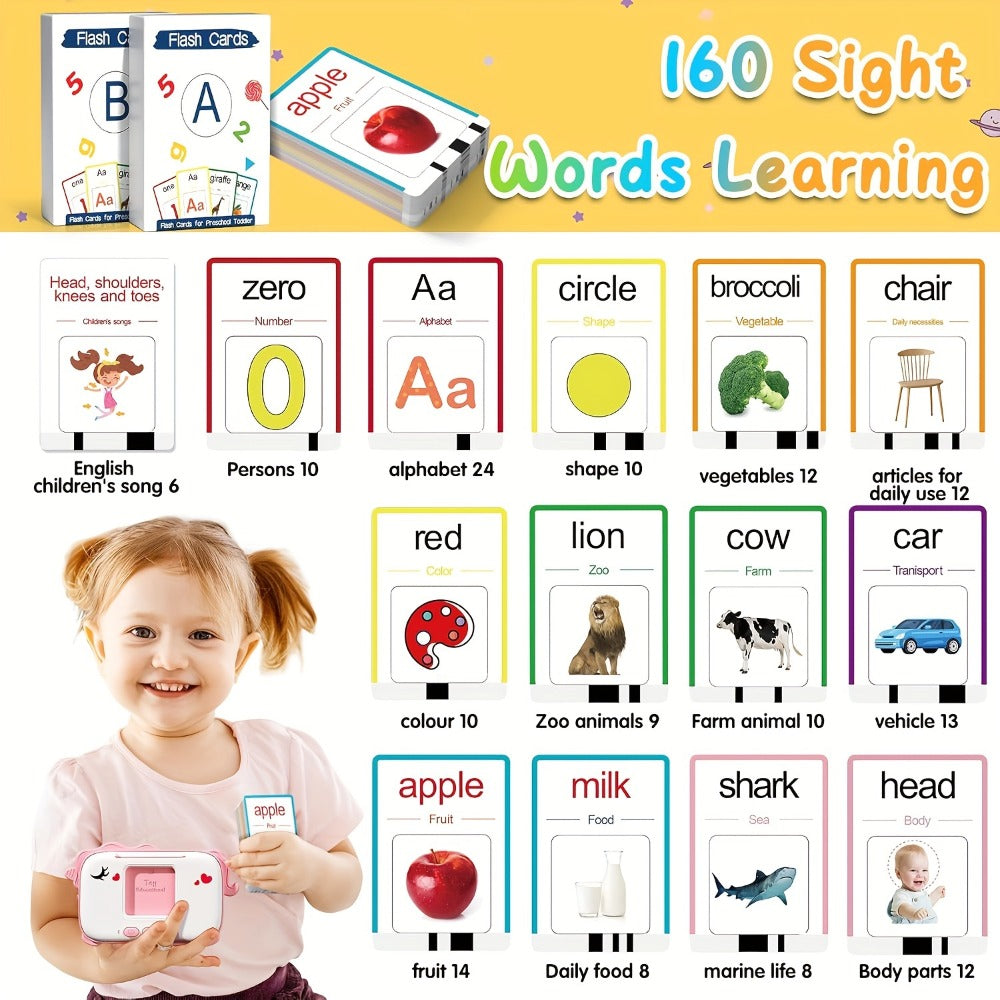 Talking Flashcard Machine for Toddlers 160 Words — Portable Word Card Reader Kids Ages 1-4 Dinosaur Unicorn Style Speech Vocabulary Learning Toy Gift Boys Girls