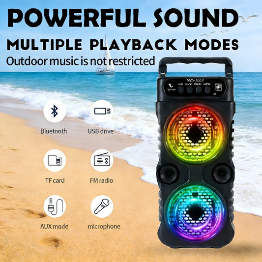 Portable Bluetooth Speaker with Dual 3-Inch Drivers, LED Lights & USB/TF/FM/AUX