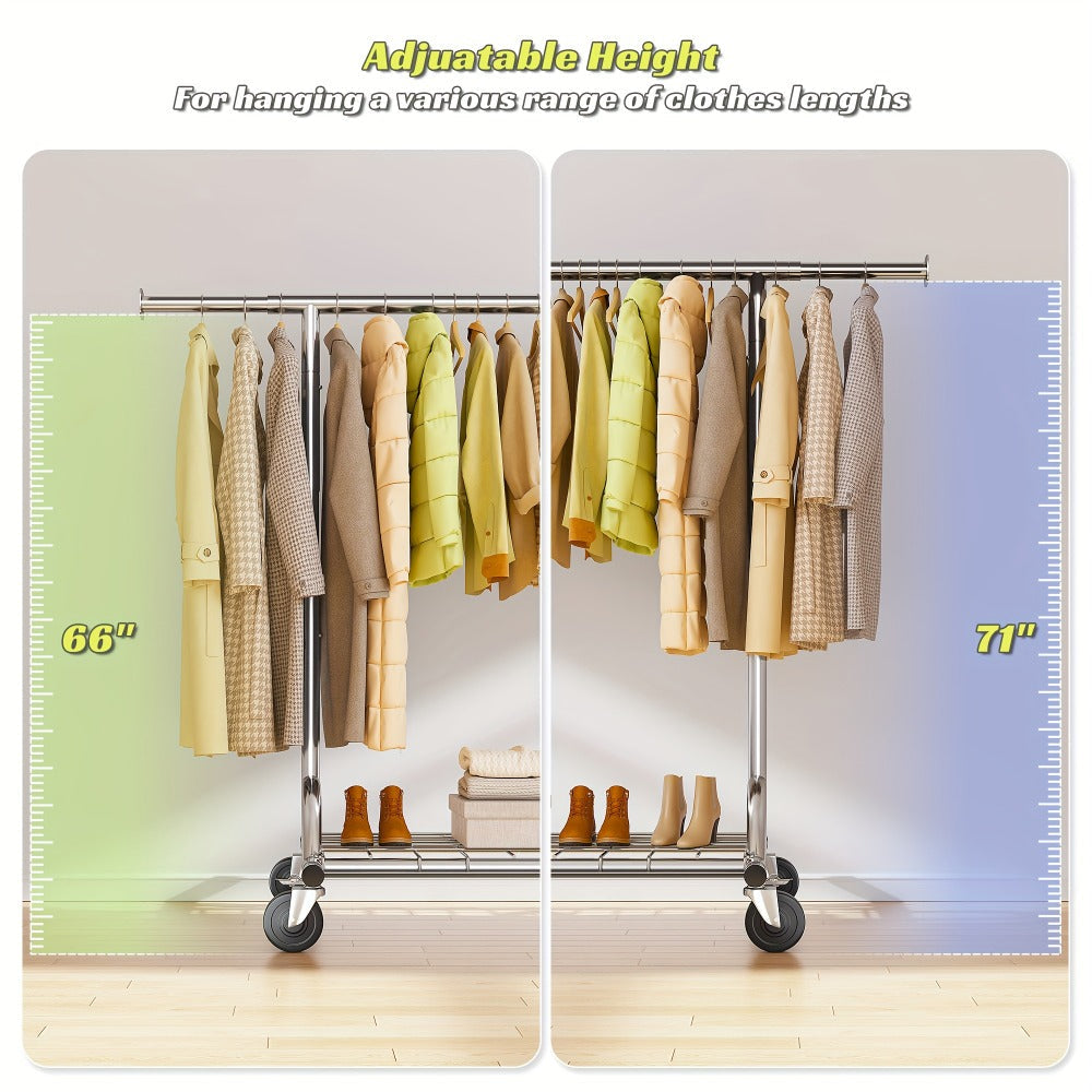 Heavy Duty Rolling Clothes Rack with Wheels - Adjustable Garment Rack 260LBS Capacity, Extendable 51"-75" Wide, for Bedroom Closet Laundry Room