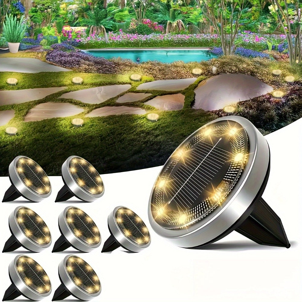 Solar Ground Lights Outdoor 8-Pack 8LED Dimmable Touch Control Waterproof Solar Garden Decorative Lights for Yard Lawn Pathway Park Vegetable Garden Landscape Lighting - Warm & Cool White