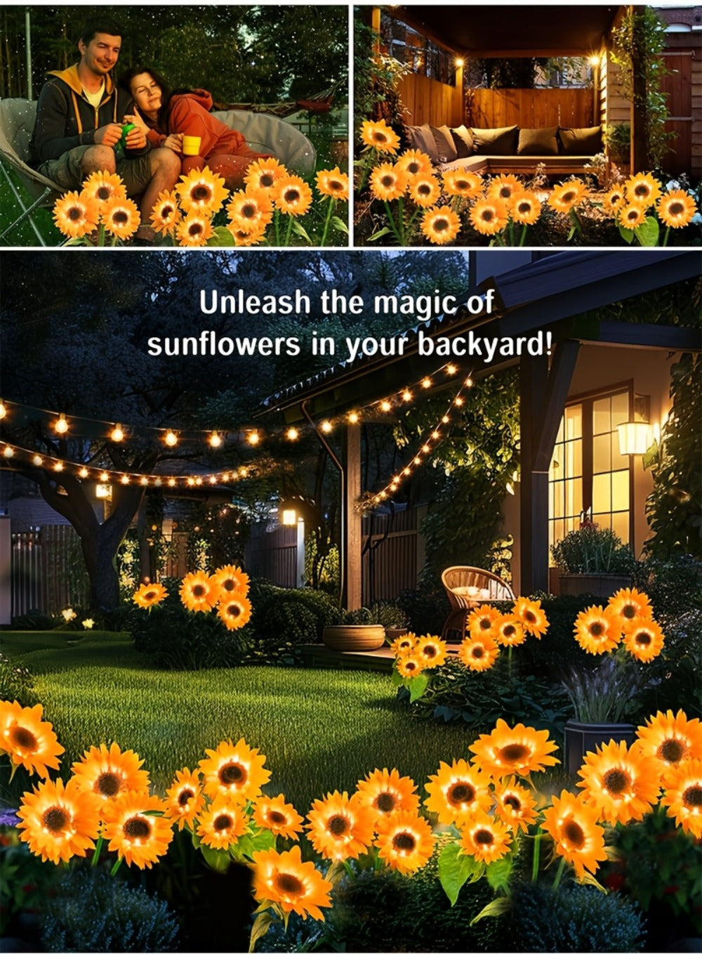 Sunflower Solar Garden Stake Lights 2 Pack - 6 LED Flower Shaped Outdoor Lawn Lights, Dusk to Dawn Auto On/Off, Weatherproof Patio Courtyard Landscape Decor, Mother's Day Birthday Gift for Mom
