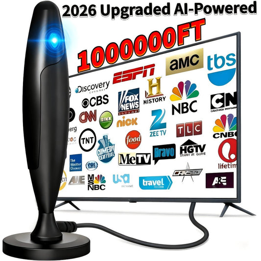 AI-Powered Indoor TV Antenna Ultra Long Range - 2026 Upgraded Smart Signal Booster, 4K 1080p VHF UHF Tuner, Compatible with Smart TV & Legacy TVs, Home Theater & Smartbox, Free Local Channels