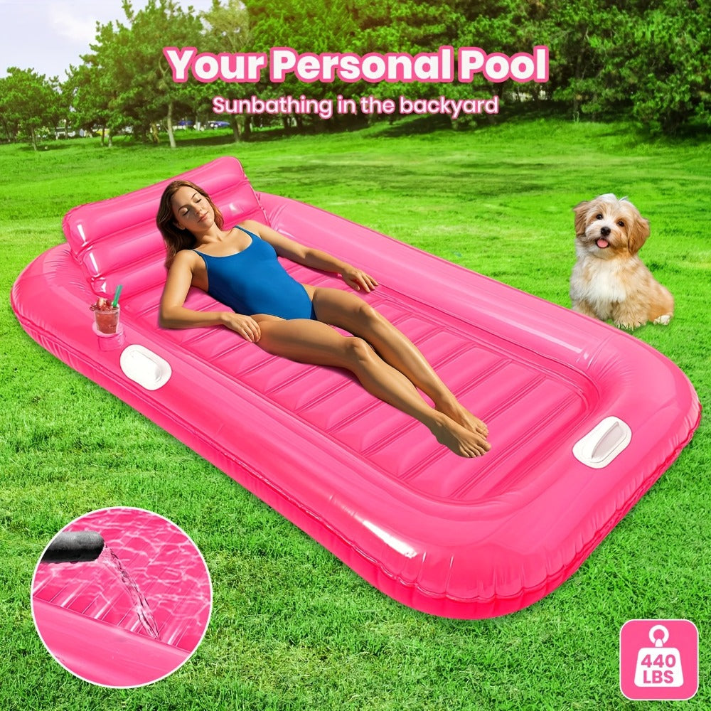 Inflatable Pool Lounger Sunbed with Removable Headrest and Cup Holders